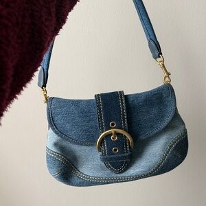 Coach Blue Denim Shoulder Bag with Gold Hardware